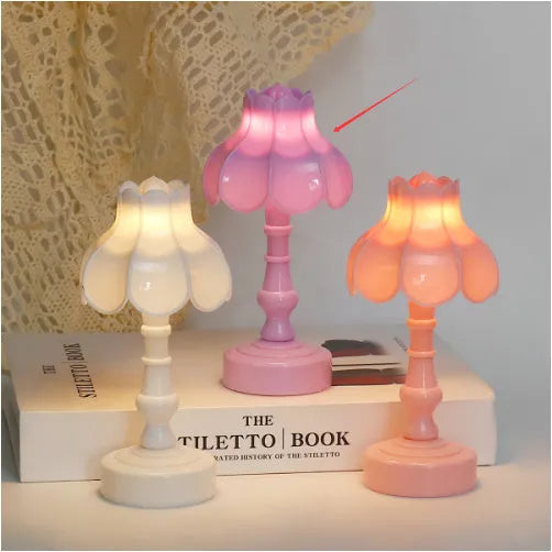 Retro pagoda lotus atmosphere small night lamp with built-in battery, geometric stereo design, light purple colour