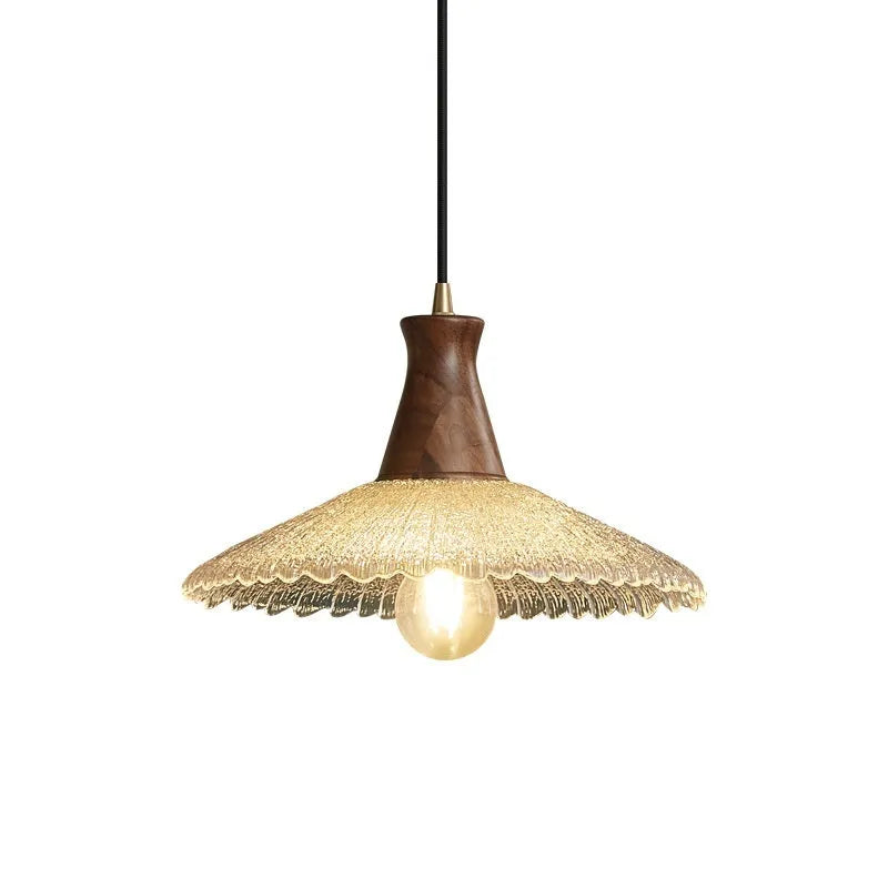 Woodcraft ceiling lamp with glass lampshade and brass electroplated finish in traditional design