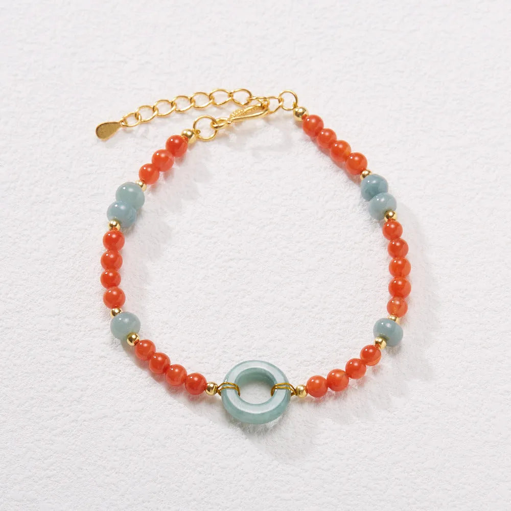 Natural south red agate bracelet for women with 4mm beads and adjustable safety buckle
