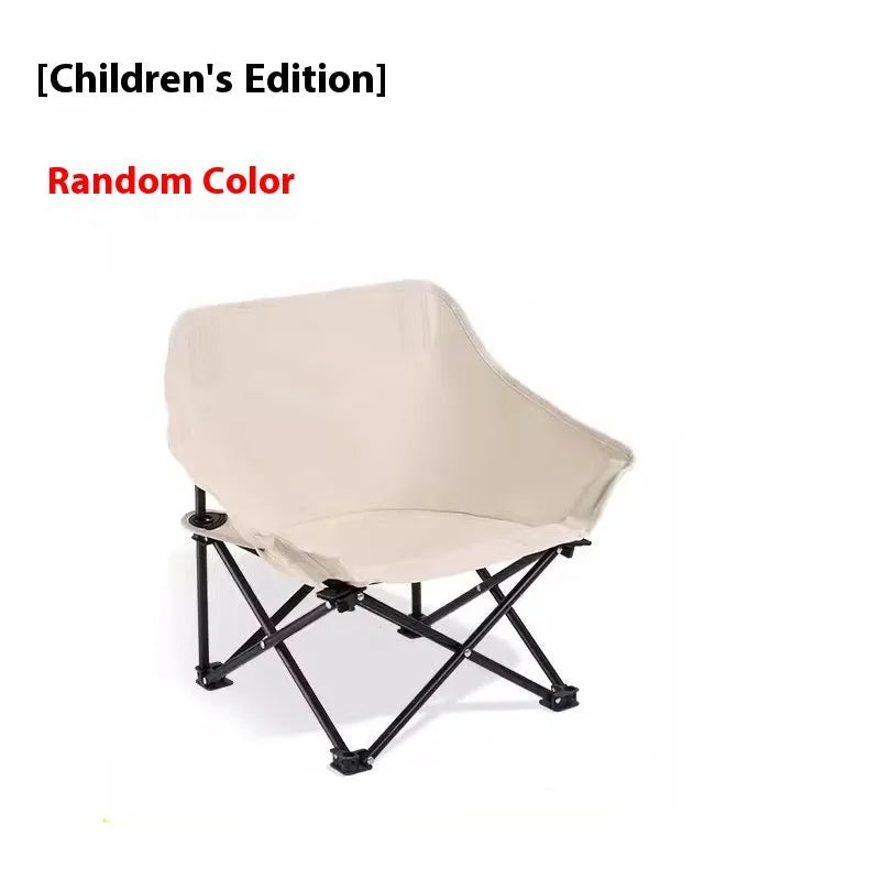 Camping outdoor folding chair in khaki with steel frame and 600D Oxford cloth, shown in a garden setting