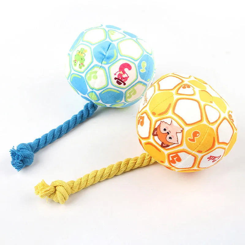 Blue and yellow dog elastic football tug of war interactive cotton rope ball toy for all dogs