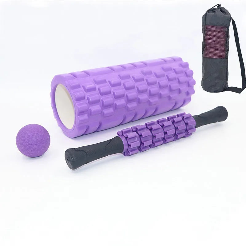 33cm black fitness foam roller with six-piece construction for muscle massage