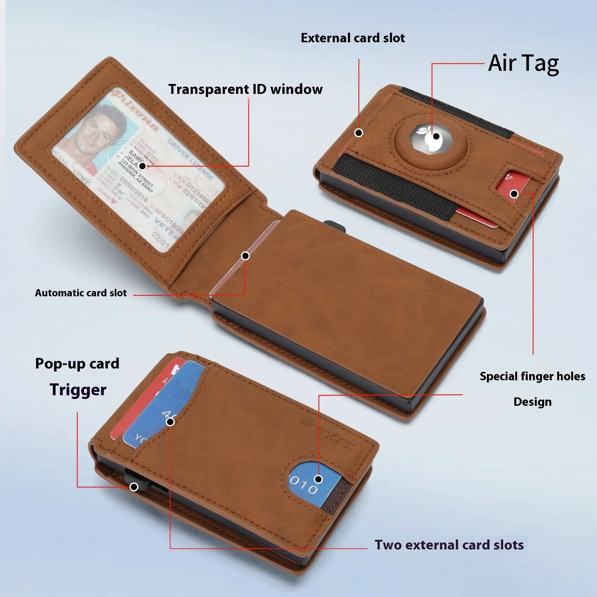 Men's microfibre card holder with synthetic leather lining in three colours: black, dark brown, light brown