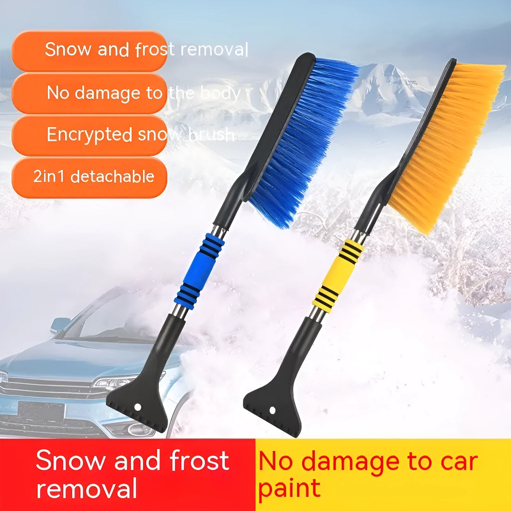 Winter car snow scraping brush with long handle and telescopic model in blue