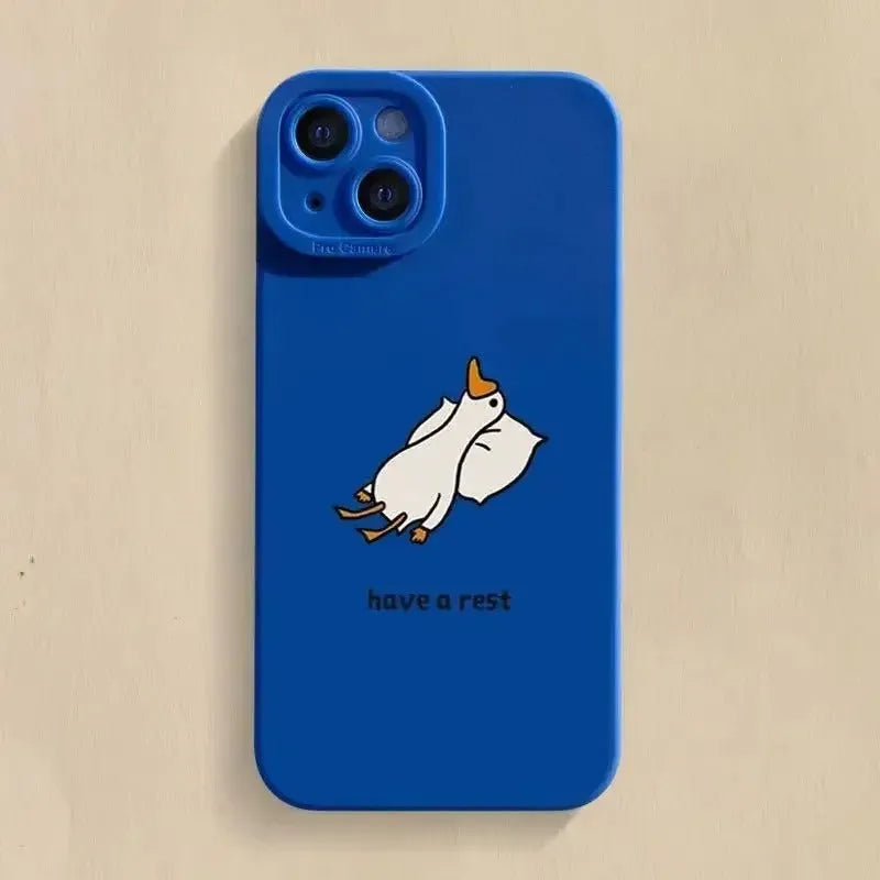 Creative cute cartoon duck silicone phone case for Apple iPhone in black with carved duck design