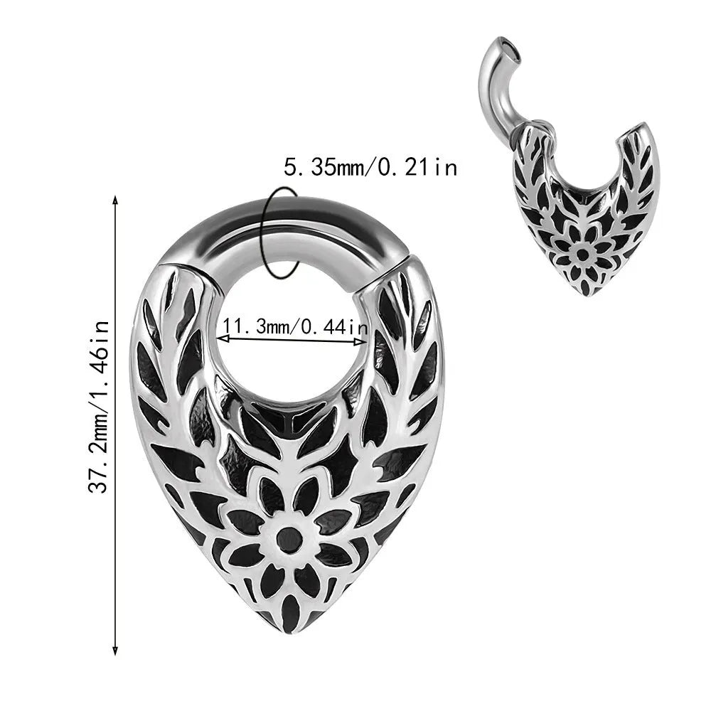 Stainless steel drop-shaped auricle ear extender with tribal totem design in four style variations