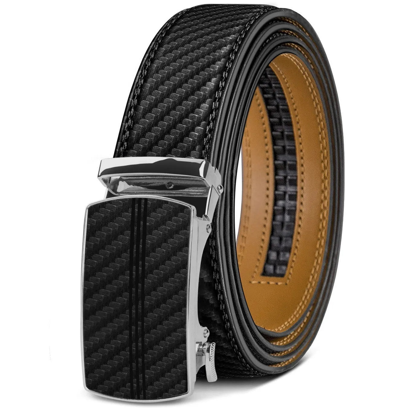 Men's PU leather embossed automatic buckle belt with alloy buckle, 120-140cm length, multiple colour options