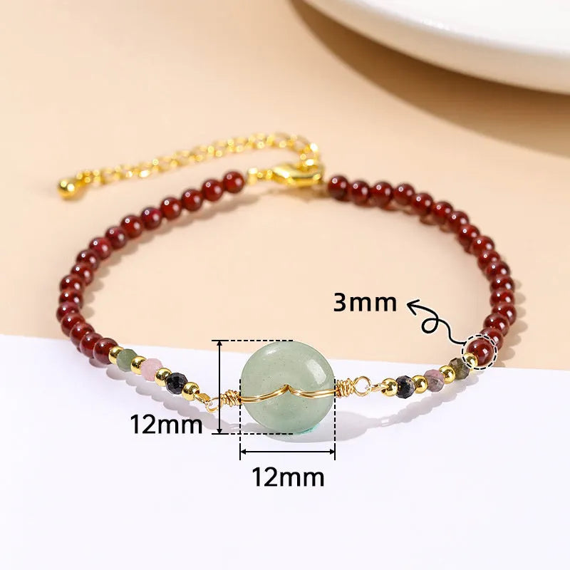 Cute crystal agate design bracelet with round beads and garnet safety buckle for girls and women