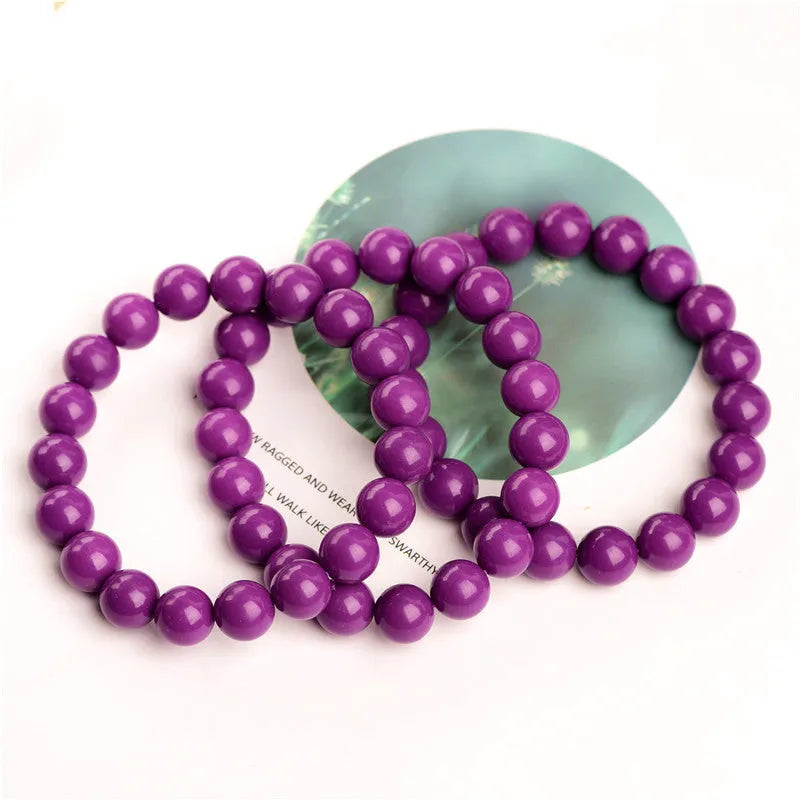 Purple crystal bracelet with polished beads in single-ring design for women and men