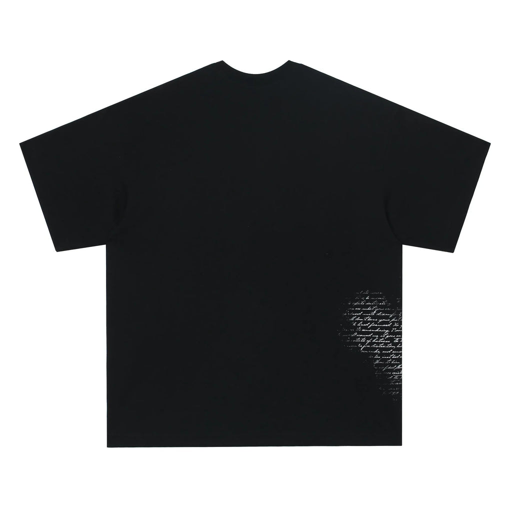 Retro black and white t-shirt with printed letter design on pure cotton fabric.
