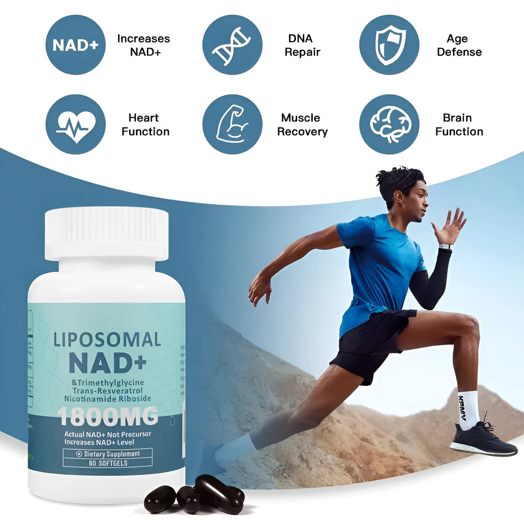 Bottle of nicotinamide mononucleotide NMN gel capsules dietary supplement showing 60 or 120 count option.