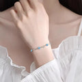 Blue diamond electroplated copper heart necklace and bracelet set with mixed gem inlaid pendant on adjustable 41-50cm chain