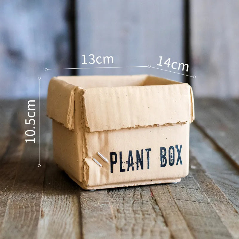 Cement flowerpot with drainage holes in a Nordic style, shown in a cement imitation carton finish.