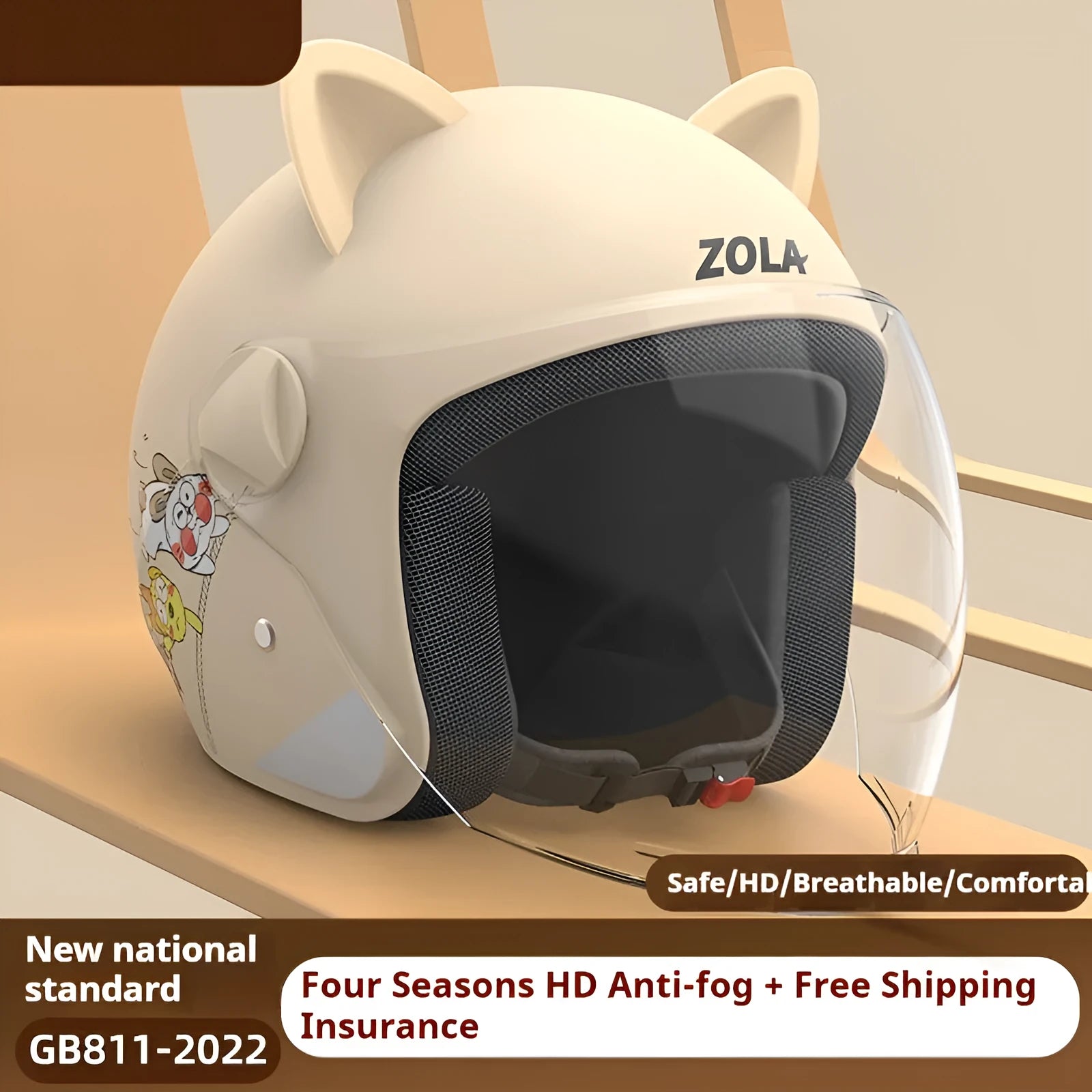 Electric bicycle helmet with anti-fog visor and detachable winter scarf in blue colour