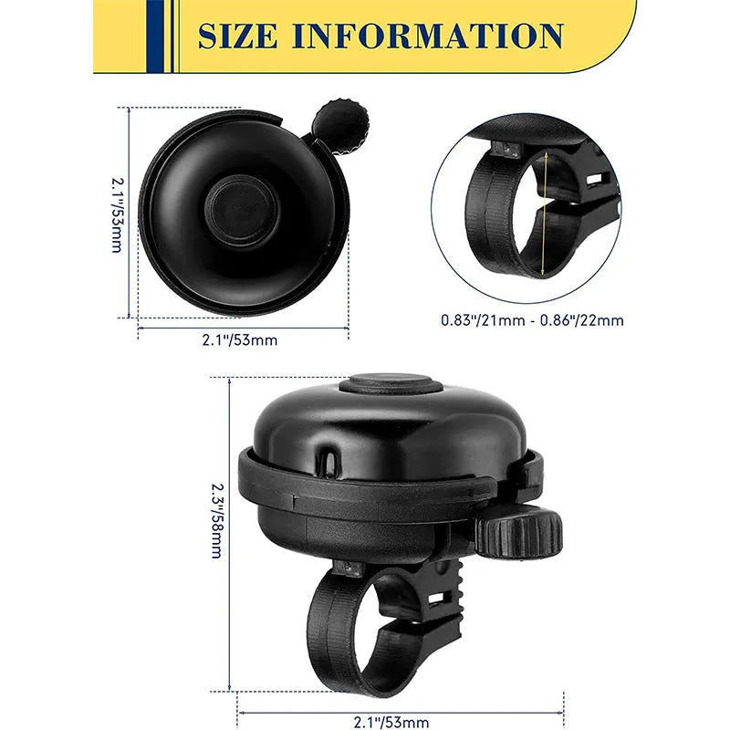 Black ABS bicycle flat bell 58mm diameter on handlebar
