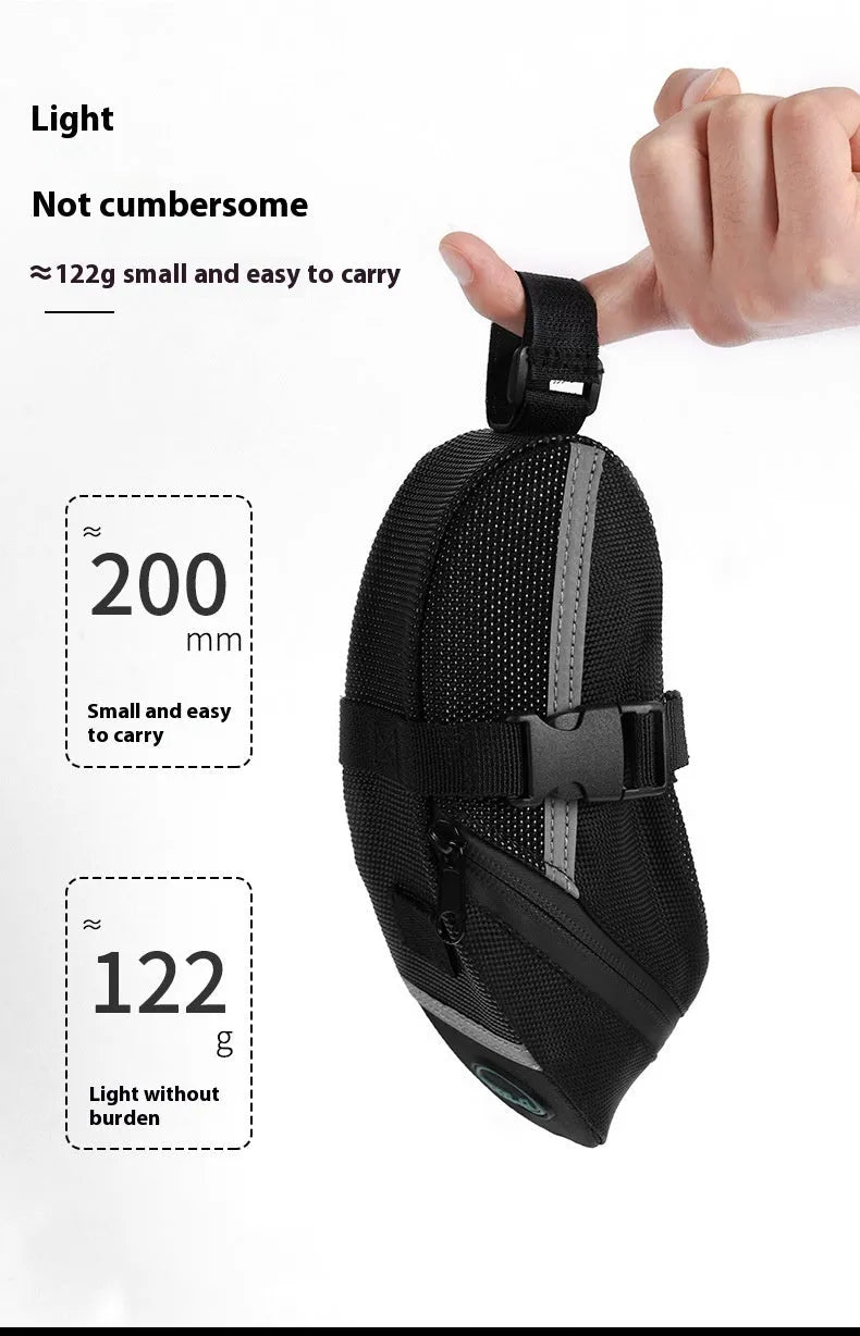 Black polyester quick-release mountain bike tail bag attached to a bicycle saddle, free size with padded interior