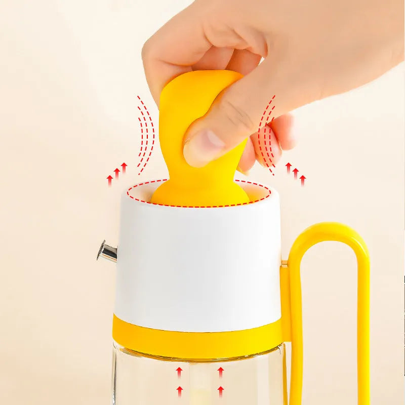 2-in-1 oil dispenser with silicone brush head and 304 stainless steel nozzle, 550ml glass bottle in yellow