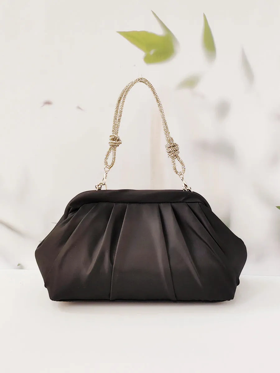 Women's soft polyester crossbody messenger bag in shell shape with chain details and document compartment