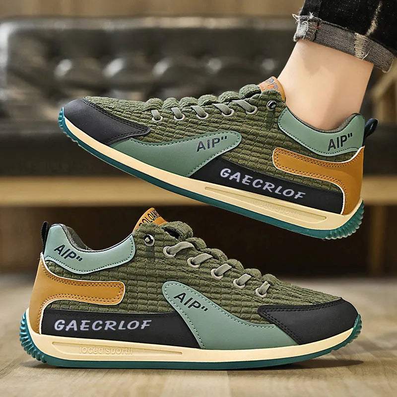 Men's grey mesh running shoes with lace-up design and round toe