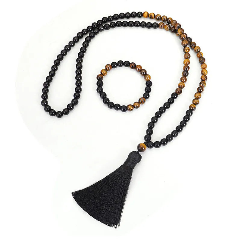 Vintage tiger eye stone drop shape tassel pendant on ball bead chain necklace