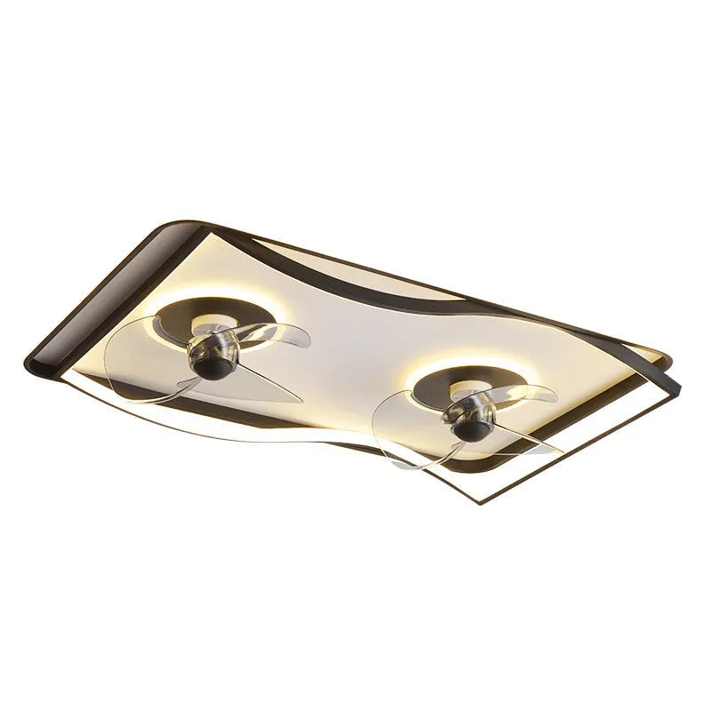Fan lamp ceiling light in black round design with remote control for bedroom or dining room