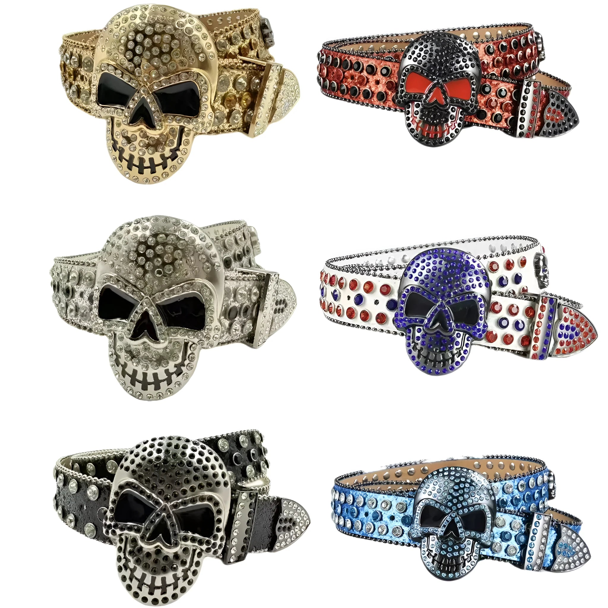 Skull buckle hip hop decoration belt in black, high quality PU with alloy buckle, 2-4cm wide
