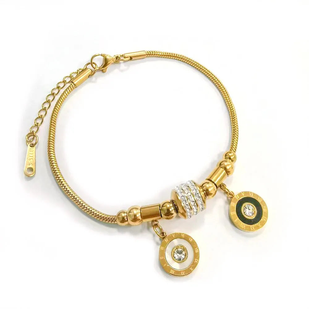 Titanium steel inlaid shell bracelet with electroplated finish, unisex fashion OL style, available in multiple colour options