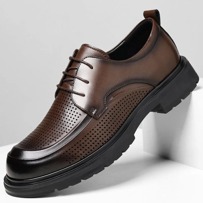 Men's hollow leather low-top business shoes in Four Seasons Black, plus sizes 38-46