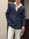 Men's striped double-breasted blazer in polyester for business casual wear