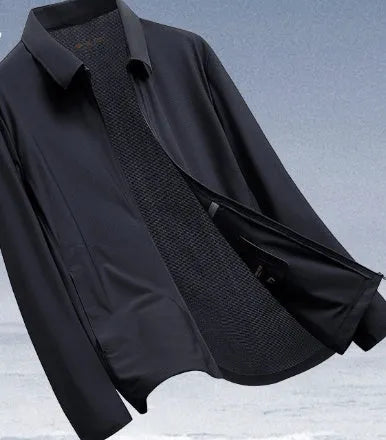 Summer ice silk sun protection coat in navy blue with lapel collar, regular fit for business administration