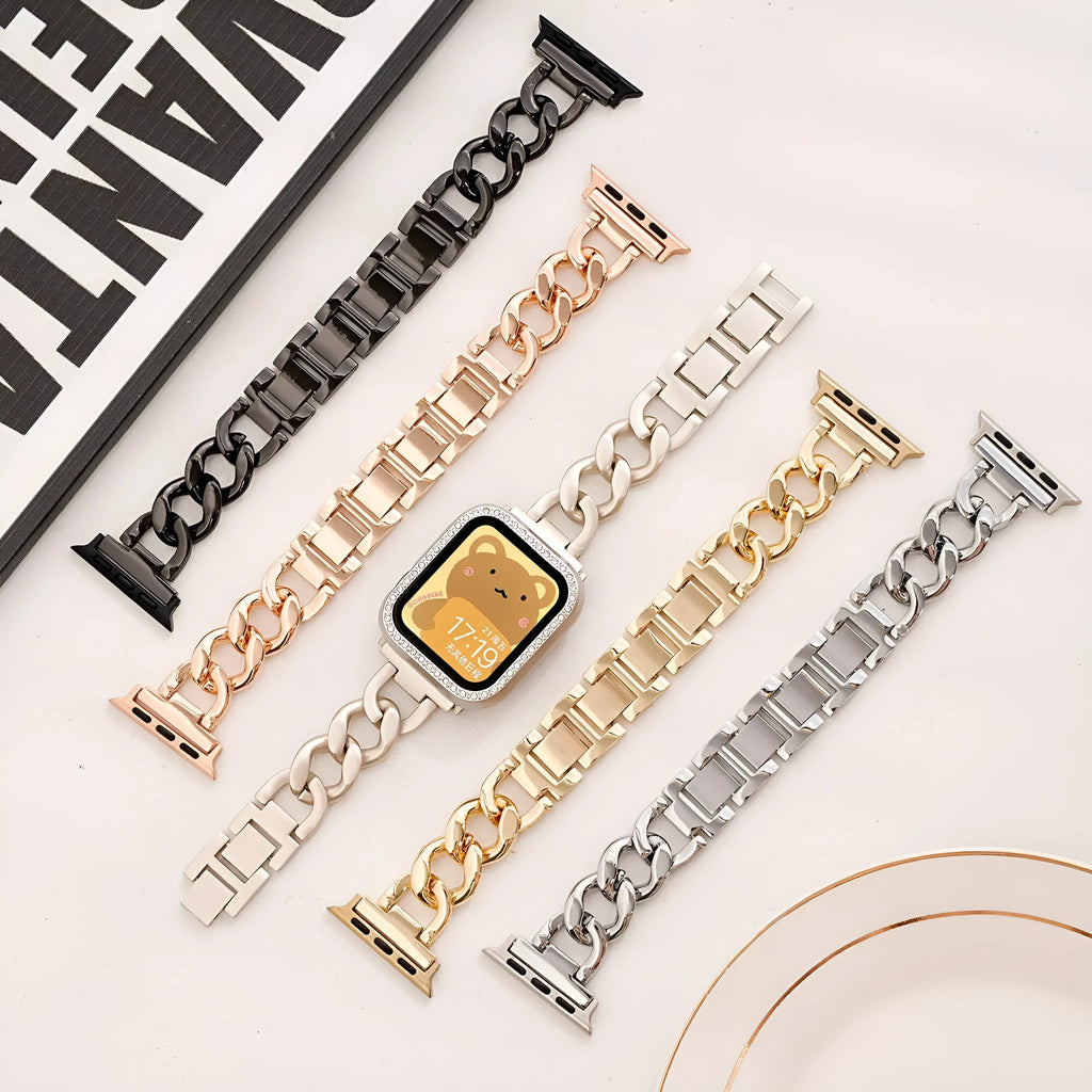 Denim chain metal replacement strap for Apple Watch in multiple colour options