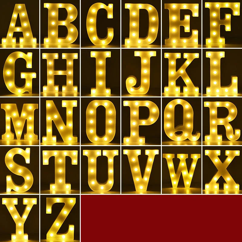 Set of plastic LED letter lights spelling out a message, each 22cm tall, for birthday or proposal decoration