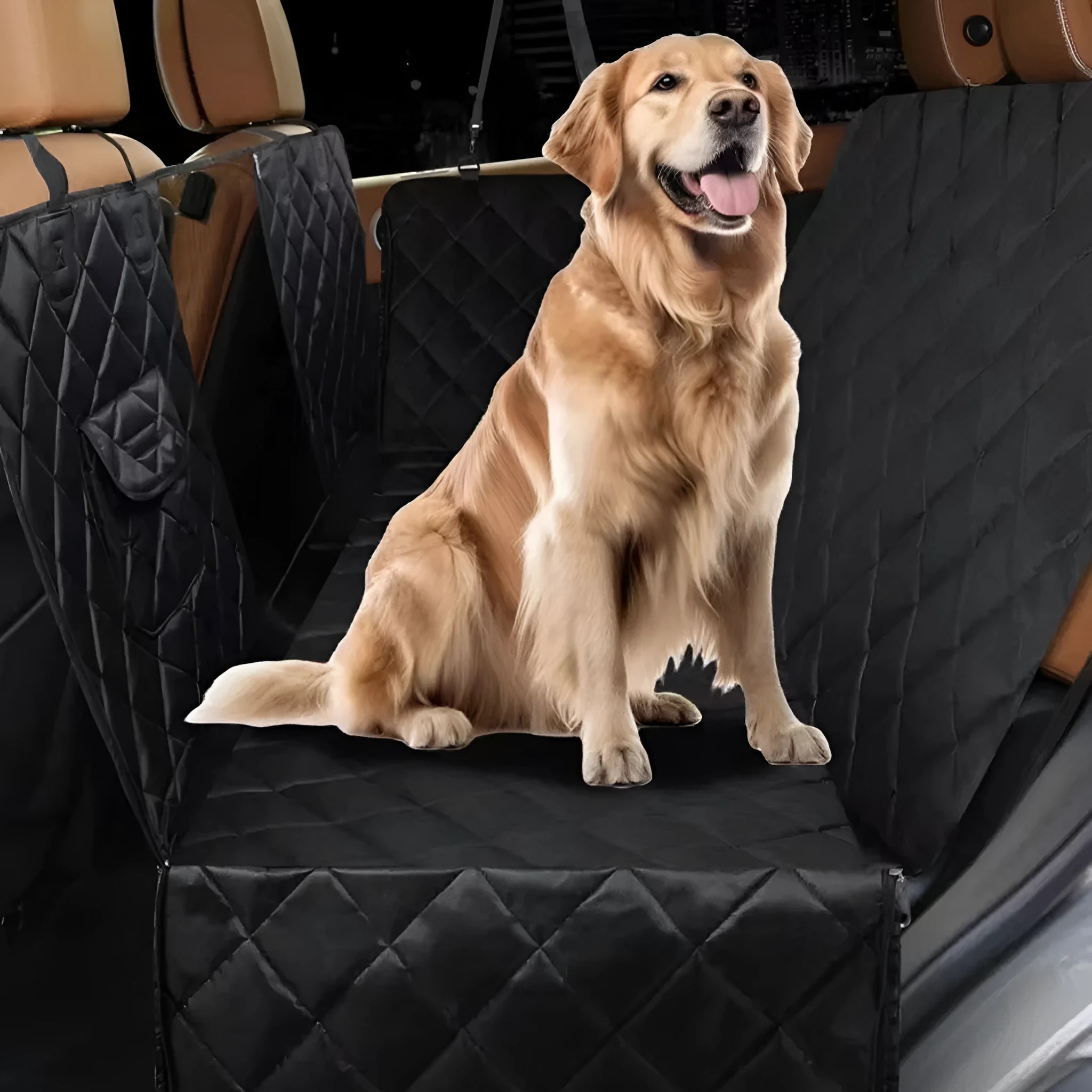 Pet car cushion anti-dirty cloth mat for dogs in black with medium mesh on car seat
