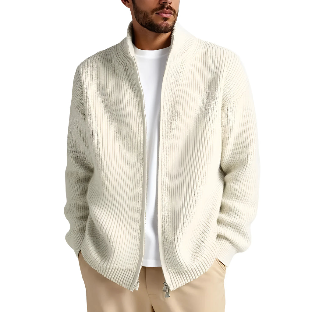Men's loose fit cardigan sweater coat in acrylic blend fabric showing colour options