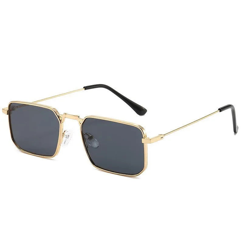 Gold frame square men's steampunk sunglasses with gray lenses for sun protection outdoor wear