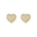 Pair of golden heart-shaped moissanite stud earrings on S925 silver posts
