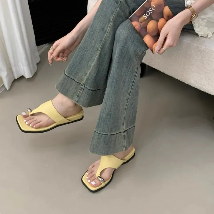 Wedge flip-flops in Roman style with microfiber upper and square head toe, available in multiple colours