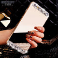 Rhinestone decorated silicone mobile phone case for Huawei and Honor phones in metallic colours