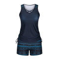 Women's separated high-waist swimsuit with tied top in black, available in sizes S-2XL with polyester lining