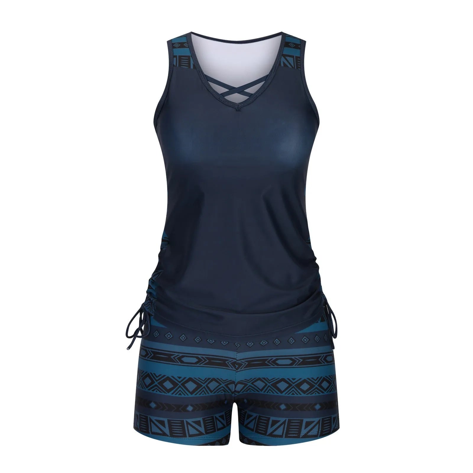 Women's separated high-waist swimsuit with tied top in black, available in sizes S-2XL with polyester lining