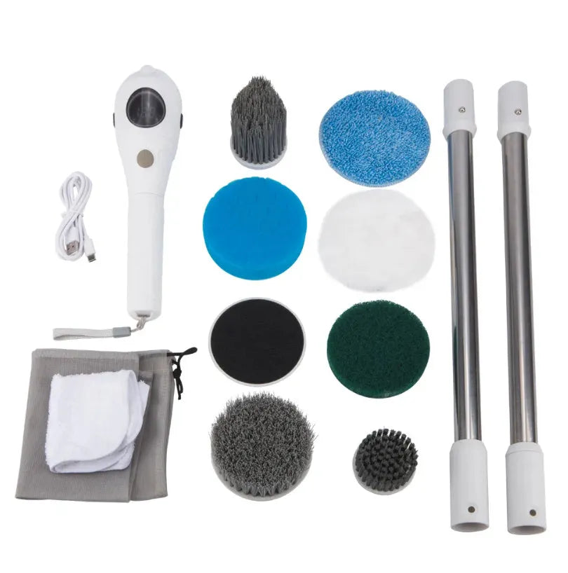 White handheld cleaning ball with lithium battery and cleaning brush attachments