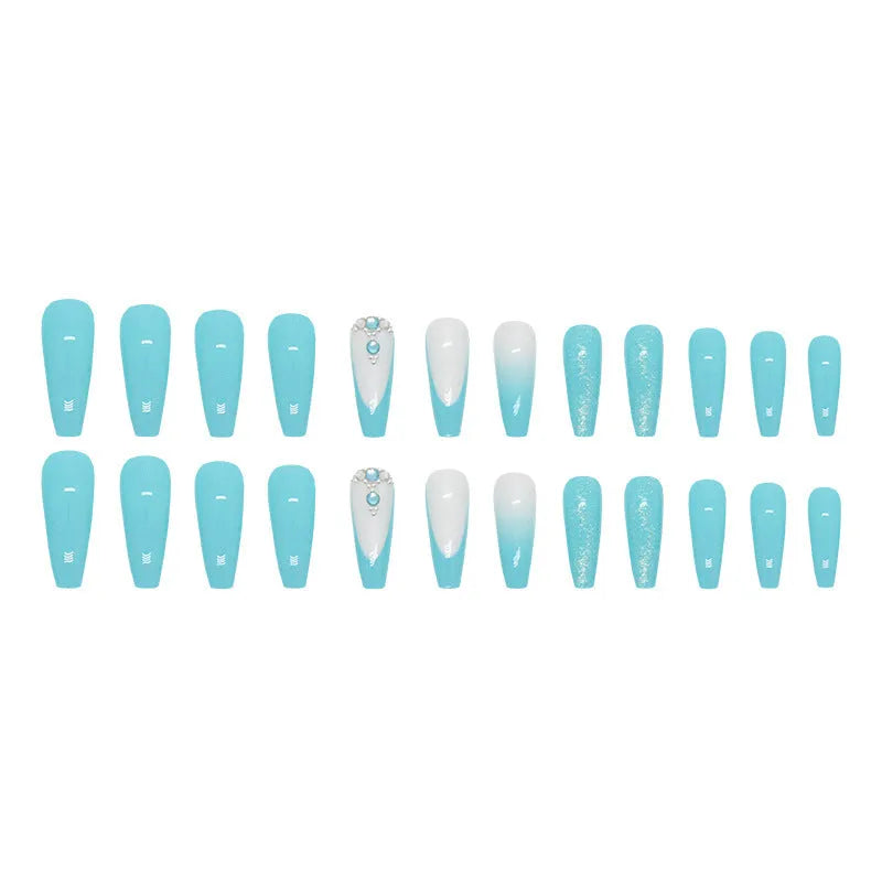 Smart blue diamond colour long ballet artificial nail art patches with glue