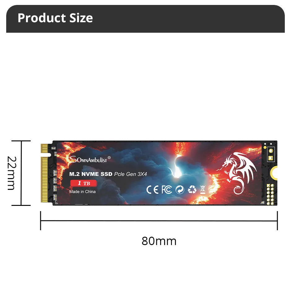 M.2 solid state drive for desktop computers with PCIe 3.0 interface and 80mm by 22mm dimensions