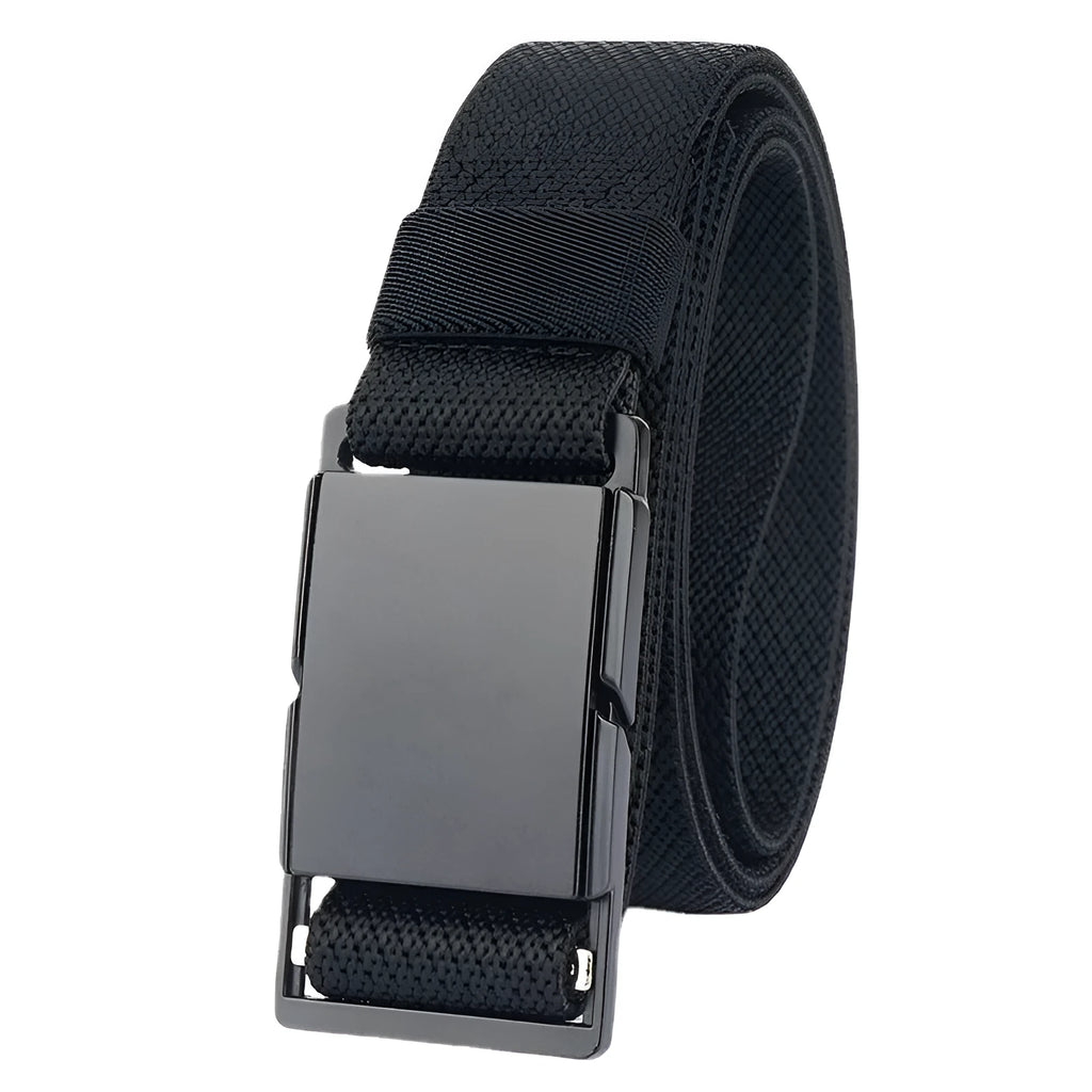 Metal magnetic buckle casual belt in brown, 125cm length, polyester strap with alloy buckle