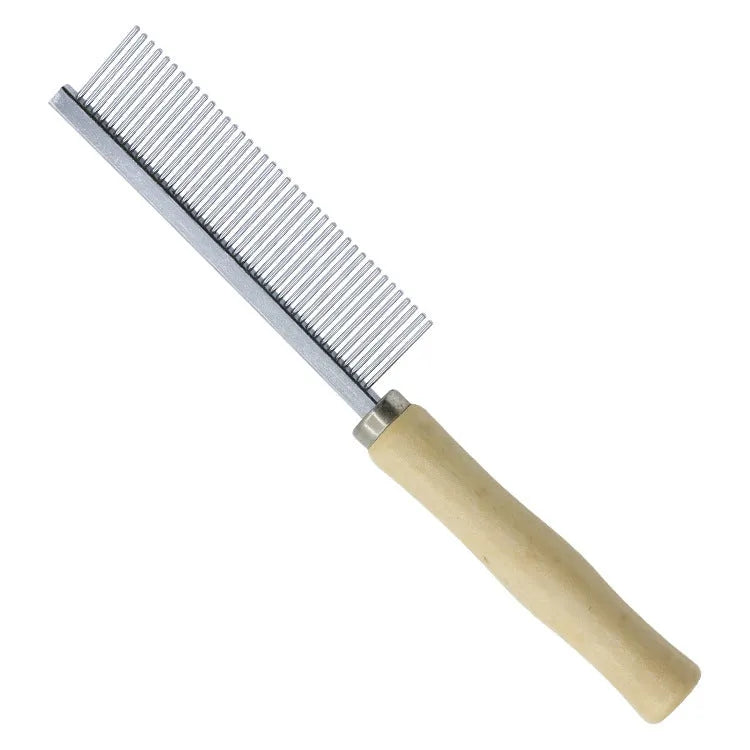 Wooden handle pet grooming comb with round teeth for dog and cat coat maintenance
