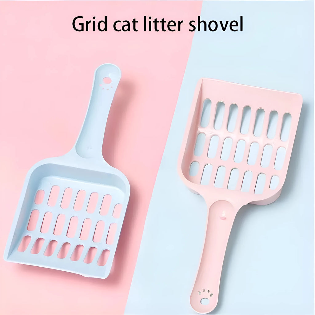 Plastic cat litter scoop in blue colour showing 20cm length for litter box cleaning