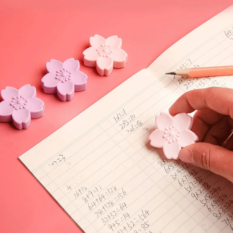 Student cherry blossom eraser in assorted colours, soft rubber, less dandruff, no debris