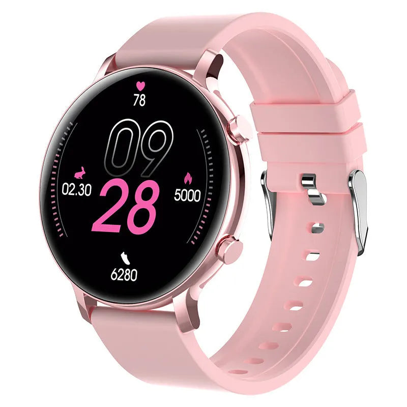 Bluetooth smartwatch with stainless steel strap showing call screen and health stats