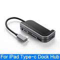 Silver aluminium grey USB-C 6-in-1 docking station for iPad Pro with HDMI and USB ports