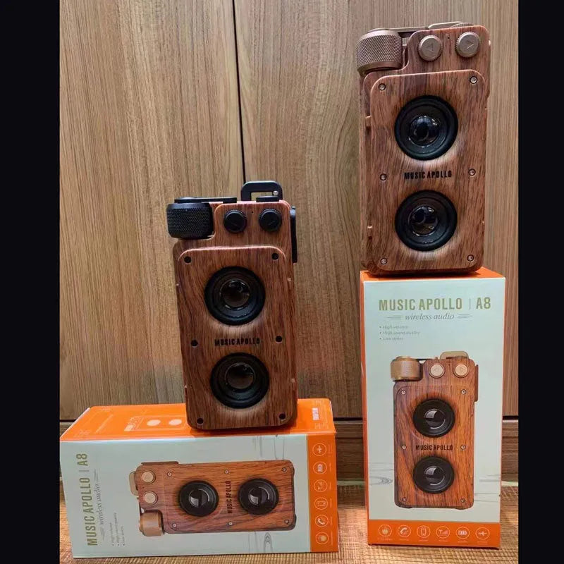 A8 wood grain creative wireless dual speaker Bluetooth speaker double horn gold colour